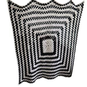 Handmade Black White Crochet Granny Square Throw 48x48 Modern Boho